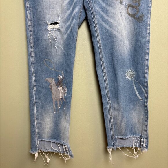 Jucy Judy Women Jeans Sz 28 Distressed Graphic Cowgirl Horses Equestrian Country - Picture 3 of 16